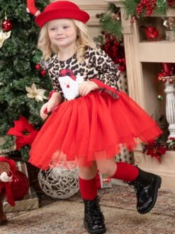 Wild For Santa Flounce Sleeve Tutu Dress -MEO Kid Clothing Shop GCDRB001 Leopard 8