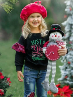 Lover Of Christmas Patched Jean Set -MEO Kid Clothing Shop GCSEB023 Black 1