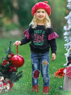 Lover Of Christmas Patched Jean Set