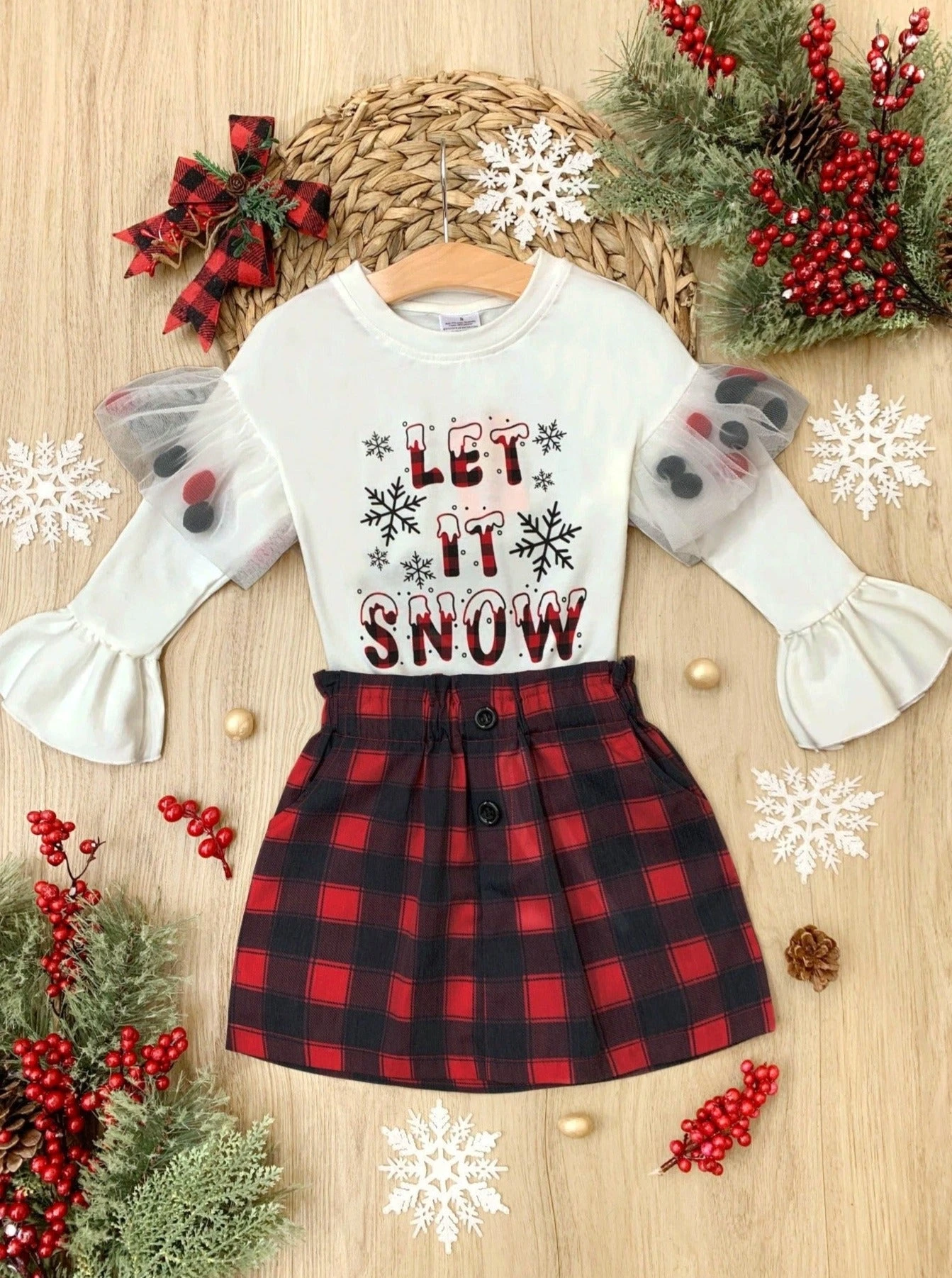 Let It Snow Pom Pom Plaid Skirt Set 4 Let It Snow Pom Pom Plaid Skirt Set - Image 2