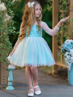 Polka Dot Bow Back Party Dress -MEO Kid Clothing Shop GEDRB002 Mint 2
