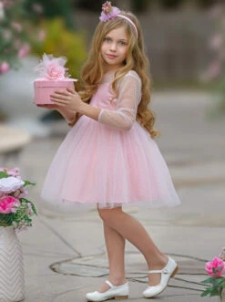 Polka Dot Bow Back Party Dress -MEO Kid Clothing Shop GEDRB002 Pink 1