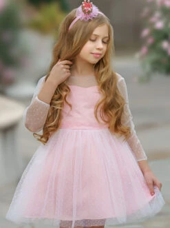 Polka Dot Bow Back Party Dress -MEO Kid Clothing Shop GEDRB002 Pink 4