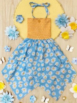 Be The Sunshine Smocked Handkerchief Dress -MEO Kid Clothing Shop GEDRC004 Blue