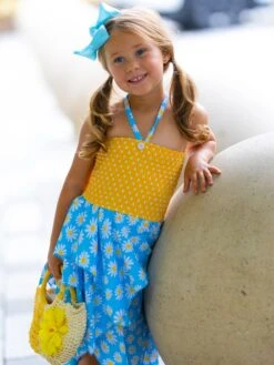 Be The Sunshine Smocked Handkerchief Dress -MEO Kid Clothing Shop GEDRC004 Blue 12