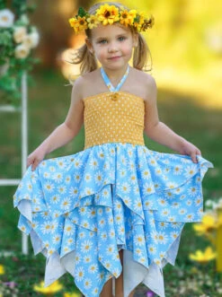 Be The Sunshine Smocked Handkerchief Dress -MEO Kid Clothing Shop GEDRC004 Blue 4