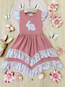 Hop Around Tiered Ruffle Dress 10 Hop Around Tiered Ruffle Dress -MEO Kid Clothing Shop GEDRC008 DustyPink 1