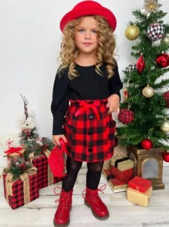 Plaid Present Pocket Skirt Set -MEO Kid Clothing Shop GFSEB024 Black 2