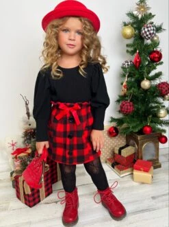 Plaid Present Pocket Skirt Set -MEO Kid Clothing Shop GFSEB024 Black 9