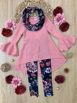 Abigail Peach Tunic, Paisley Leggings & Scarf Set