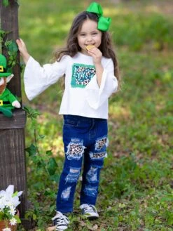 Stay Lucky Patched Jeans Set -MEO Kid Clothing Shop GPSE005 White 6