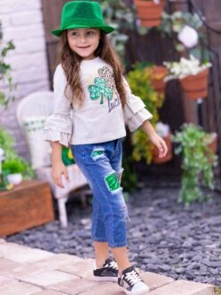 Just My Luck Patched Jeans Set -MEO Kid Clothing Shop GPSE006 Beige 3