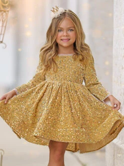 Born To Sparkle Long Sleeved Special Occasion Dress 9 Born To Sparkle Long Sleeved Special Occasion Dress -MEO Kid Clothing Shop GSDRB013 Champagne 2