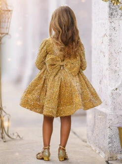 Born To Sparkle Long Sleeved Special Occasion Dress 10 Born To Sparkle Long Sleeved Special Occasion Dress -MEO Kid Clothing Shop GSDRB013 Champagne 3