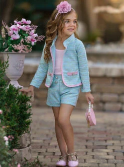 Admired Tweed Matching Blazer & Short Set -MEO Kid Clothing Shop GSSEC086 Multicolor 3