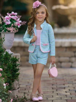 Admired Tweed Matching Blazer & Short Set -MEO Kid Clothing Shop GSSEC086 Multicolor 4