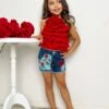 My Darling Blossom Red Rosette Tiered Top And Shorts Set -MEO Kid Clothing Shop GSSEC092 Red c998e437 af83 4197 9ed3 2a6f07f3c4b0