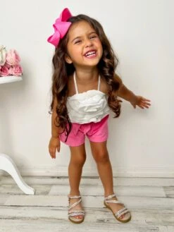 My Darling Blossom White Rosette Tiered Top And Shorts Set -MEO Kid Clothing Shop GSSEC092 White 3