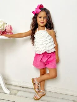 My Darling Blossom White Rosette Tiered Top And Shorts Set -MEO Kid Clothing Shop GSSEC092 White 5