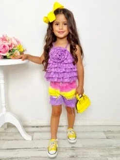 In Full Bloom Purple Rose Tiered Top And Shorts Set -MEO Kid Clothing Shop GSSEC095 Multicolor