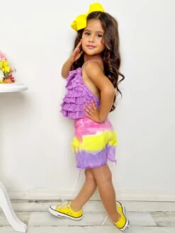 In Full Bloom Purple Rose Tiered Top And Shorts Set -MEO Kid Clothing Shop GSSEC095 Multicolor 2
