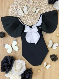 Vacay Vibes Ruffled Shoulder Black One Piece Swimsuit -MEO Kid Clothing Shop GSSWB014 Black