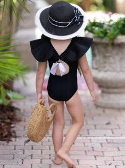 Vacay Vibes Ruffled Shoulder Black One Piece Swimsuit -MEO Kid Clothing Shop GSSWB014 Black 15