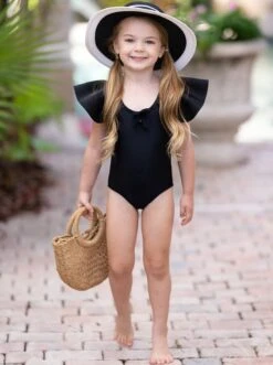 Vacay Vibes Ruffled Shoulder Black One Piece Swimsuit -MEO Kid Clothing Shop GSSWB014 Black 8 72fb8dfc 783d 4788 8f70 c6e3a97859da