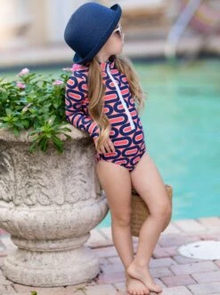 Abstract Rash Guard One Piece Swimsuit -MEO Kid Clothing Shop GSSWB049 Red 27