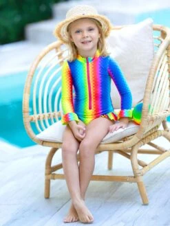Rainbow Fish One Rash Guard Piece Swimsuit -MEO Kid Clothing Shop GSSWC003 Rainbow 2