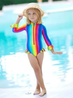 Rainbow Fish One Rash Guard Piece Swimsuit -MEO Kid Clothing Shop GSSWC003 Rainbow 9