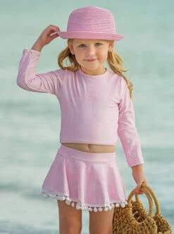 Pretty Paisley Skort Rash Guard Two Piece Swimsuit -MEO Kid Clothing Shop GSSWC006 Pink 2