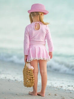 Pretty Paisley Skort Rash Guard Two Piece Swimsuit -MEO Kid Clothing Shop GSSWC006 Pink 3