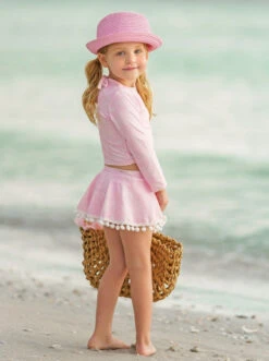 Pretty Paisley Skort Rash Guard Two Piece Swimsuit -MEO Kid Clothing Shop GSSWC006 Pink 4