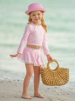 Pretty Paisley Skort Rash Guard Two Piece Swimsuit -MEO Kid Clothing Shop GSSWC006 Pink 5