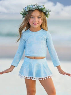 Pretty Paisley Skort Rash Guard Two Piece Swimsuit