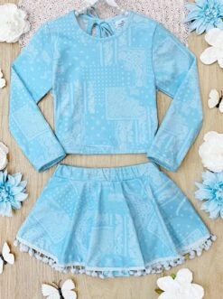 Pretty Paisley Skort Rash Guard Two Piece Swimsuit -MEO Kid Clothing Shop GSSWC009 LightBlue bd42db9a f0b0 42ac a5d5 ab727109c0ad