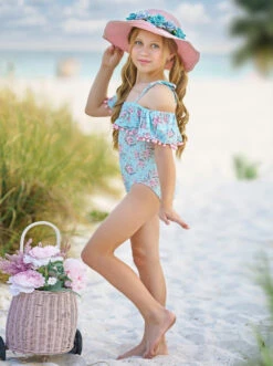 Tropical Paradise Off The Shoulder One Piece Swimsuit -MEO Kid Clothing Shop GSSWC021 Aqua 2 ff92d0ac 4122 4970 8168 5bffac0364f2