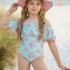 Tropical Paradise Off The Shoulder One Piece Swimsuit -MEO Kid Clothing Shop GSSWC021 Aqua 4