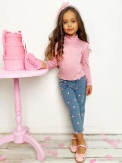 Lil' Love Turtleneck Heart Jeans Set 11 Lil' Love Turtleneck Heart Jeans Set -MEO Kid Clothing Shop GVSEC031 Pink 1