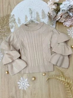 Creme Dream Tiered Sleeve Cable Knit Sweater 14 Creme Dream Tiered Sleeve Cable Knit Sweater -MEO Kid Clothing Shop GWSTB007 Cream