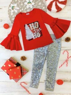 Ho Ho Ho Bell Sleeve Top & Sequin Legging Set -MEO Kid Clothing Shop IMG 9289 49281767 8f10 4962 ade1 bf363a5ddb79