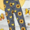 Girls Grey Sunflower And Heart Print Elastic Waist Capri Leggings