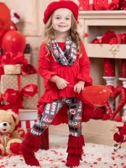 Lots Of Love Tunic, Scarf & Legging Set -MEO Kid Clothing Shop NOV12CPSET2RGL