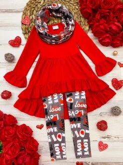 Lots Of Love Tunic, Scarf & Legging Set