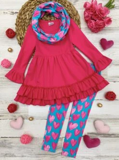 Precious Hearts Tunic, Scarf & Legging Set -MEO Kid Clothing Shop NOV12CPSET4PTH 4f16a36d 3192 4cc4 b49e 6640f07b2967