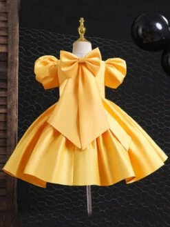 Golden Glow Puff Sleeve Satin Dress -MEO Kid Clothing Shop Reizingforlistings 2 85452