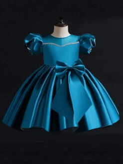 Golden Glow Puff Sleeve Satin Dress -MEO Kid Clothing Shop Reizingforlistingsdzhzdghgfjfdbdfb