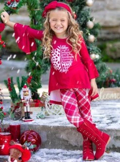 Christmas Spirit Hi-Lo Tunic & Plaid Legging Set