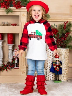 Christmas Tree Truck Fleece Raglan Holiday Hoodie -MEO Kid Clothing Shop SEPT20CPOUT1WRT 4